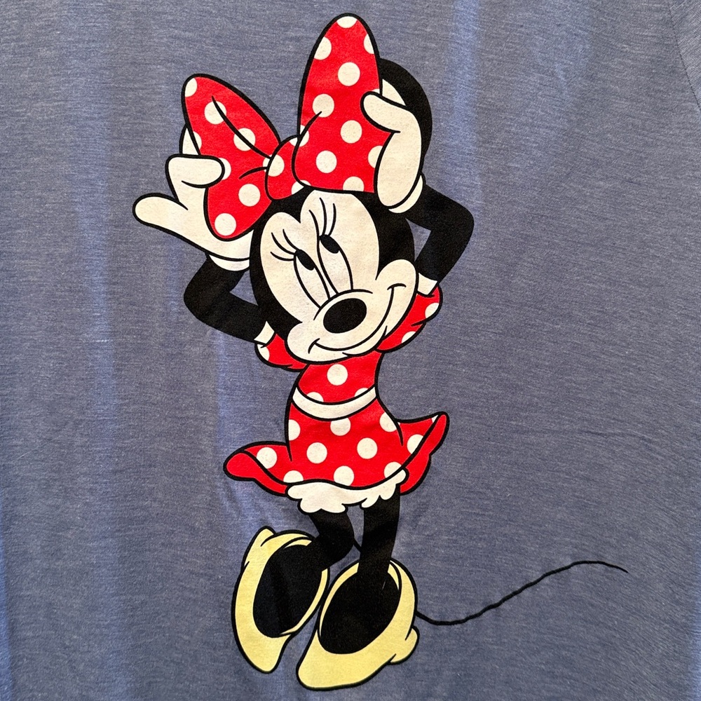 Disney Minnie Mouse Women's Vintage Light Blue Knit Graphic Tee Size L - Picture 4 of 4